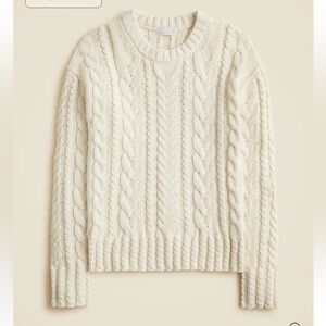 J crew ivory lace Cable-knit crewneck sweater